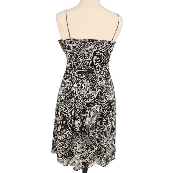 Ann Taylor Silk Slip Sundress Abstract Floral Graphic Print Brown White - Picture 4 of 6